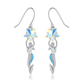 Pentagram Zircon Mermaid Pendant Silver Hook Earrings